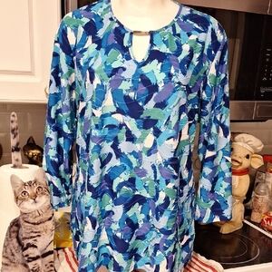 z Juniper + Lime  Stretch Blue Abstract Women's Top Size XL